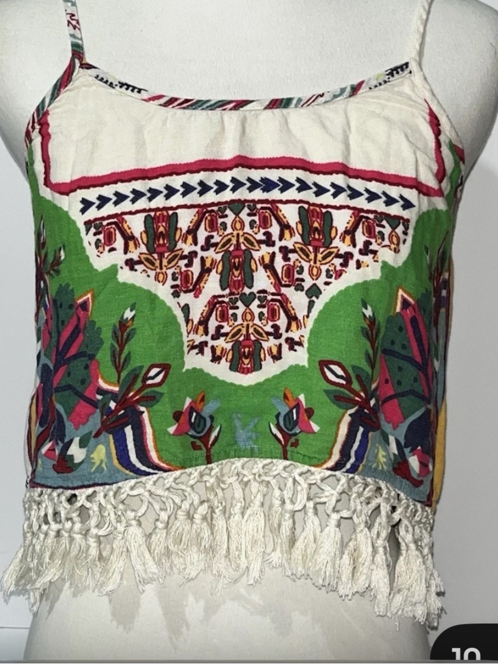 FARM Rio Brazil Boho Tropical Print Fringe Crop Top Vintage Rare